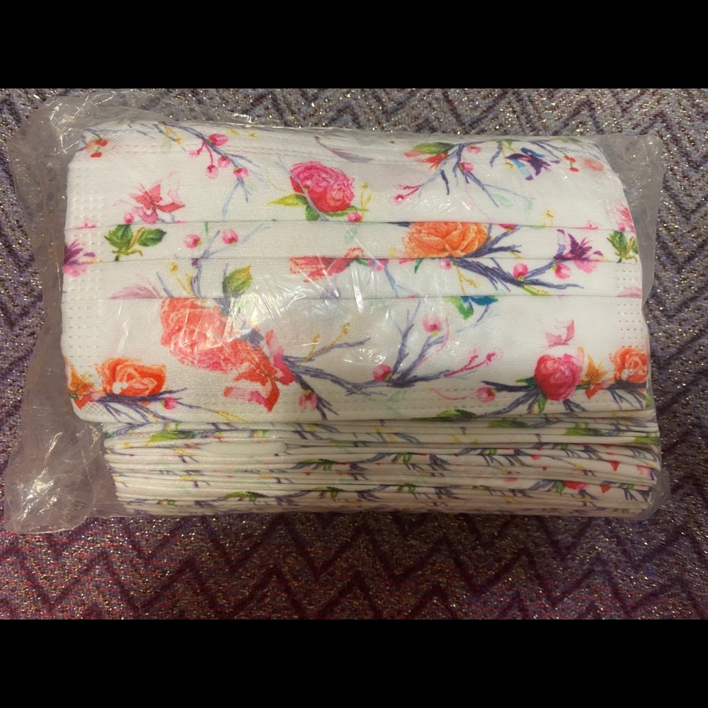 50pcs 3Ply Disposable Mask Flower Floral Print